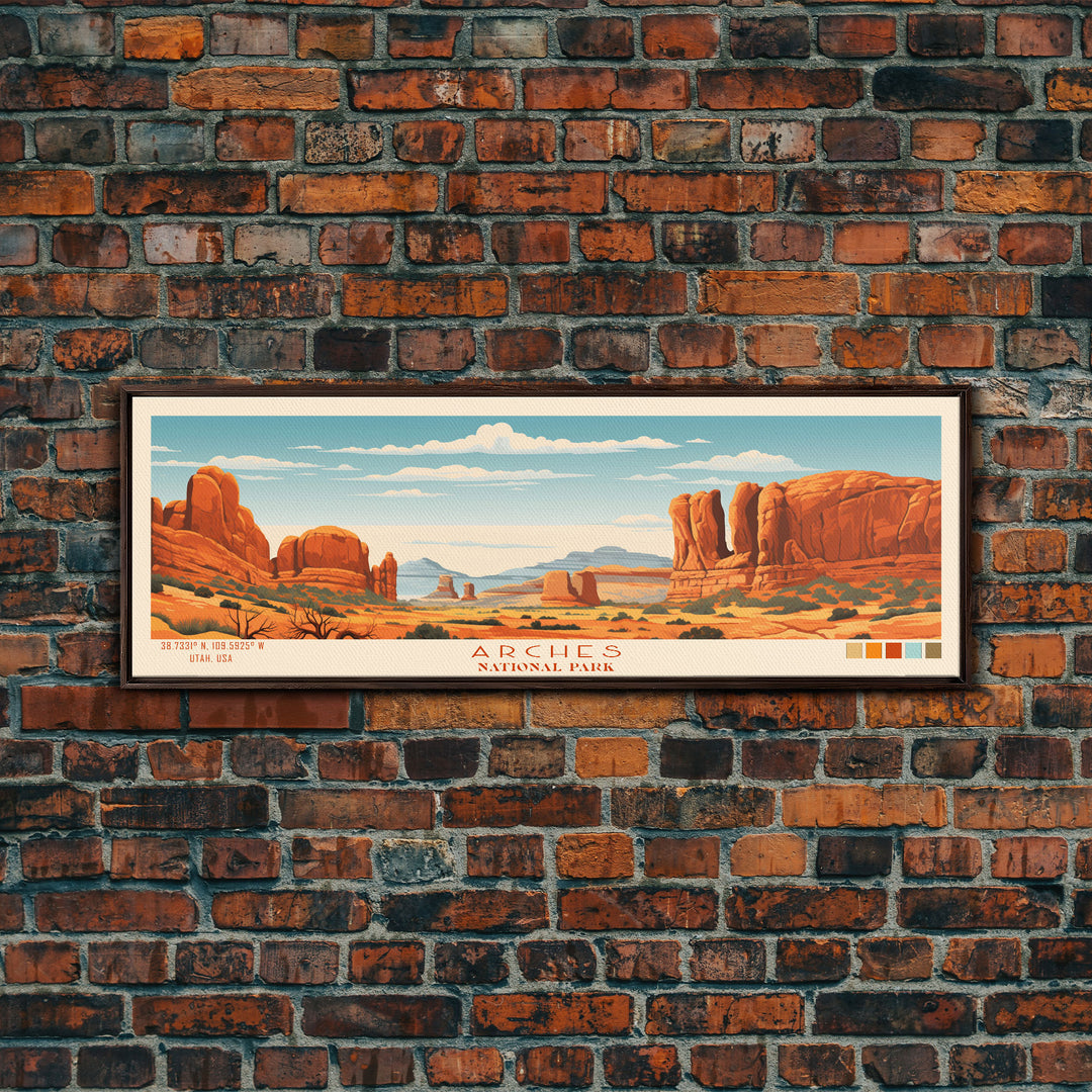 Arches National Park, Panoramic Utah Travel Art, National Park Print, Minimalist Travel Art, Midcentury Modern Style Landscape