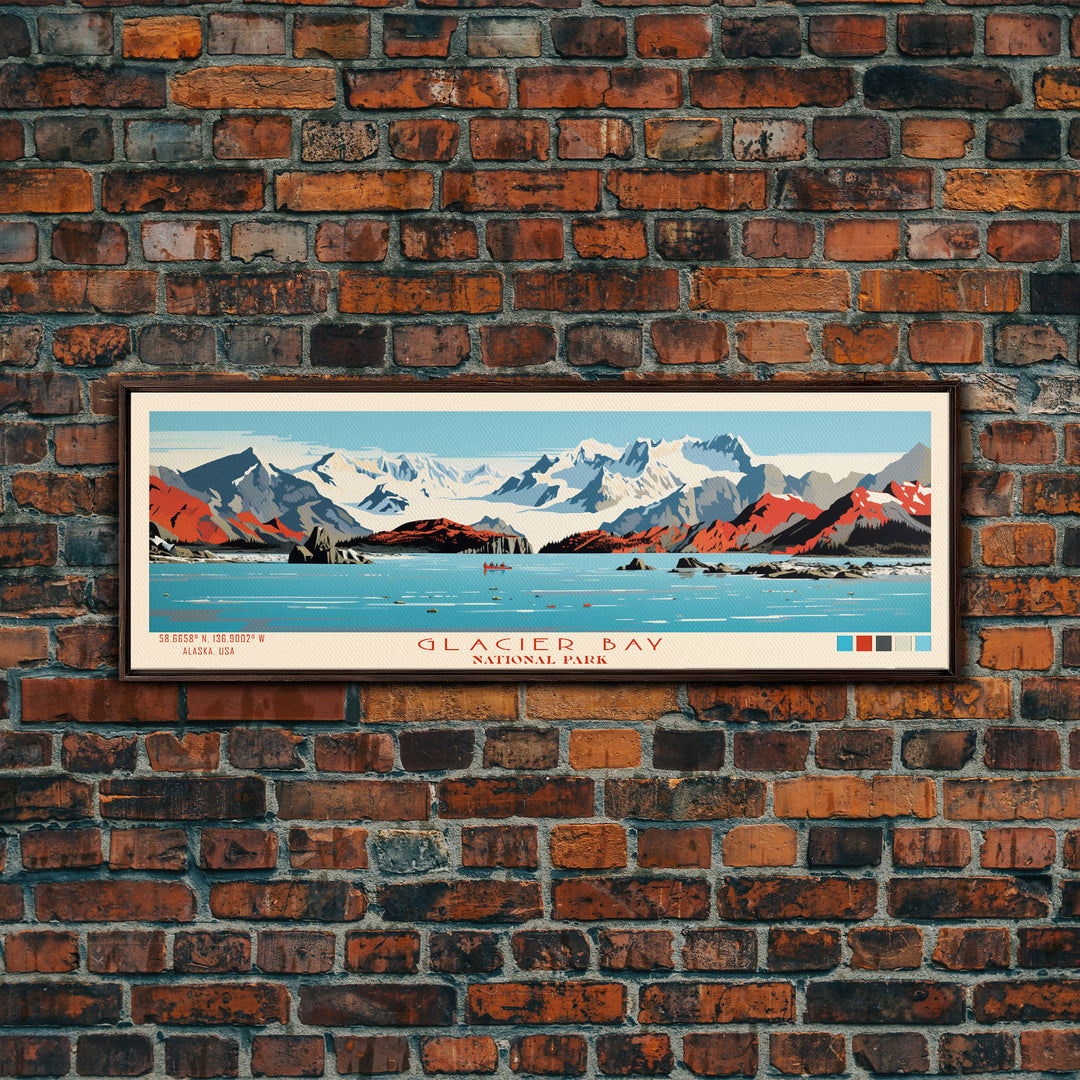 Glacier Bay National Park, Panoramic Alaska Travel Art, National Park Print, Minimalist Travel Art, Midcentury Modern Style Landscape