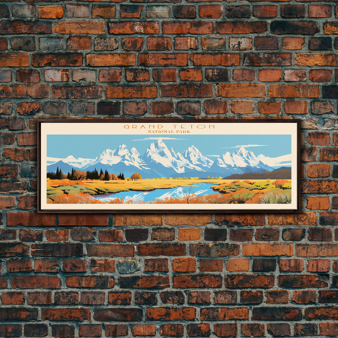 Grand Teton National Park, Panoramic Wyoming Travel Art, National Park Print, Minimalist Travel Art, Midcentury Modern Style Landscape