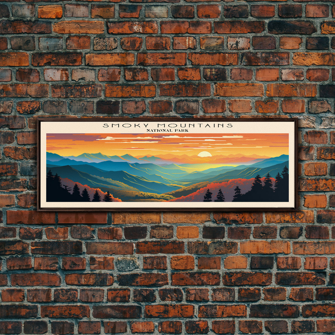 Great Smoky Mountains National Park Panoramic Travel Art, National Park Print, Minimalist Travel Art, Subdued Watercolor Painting Panoramic