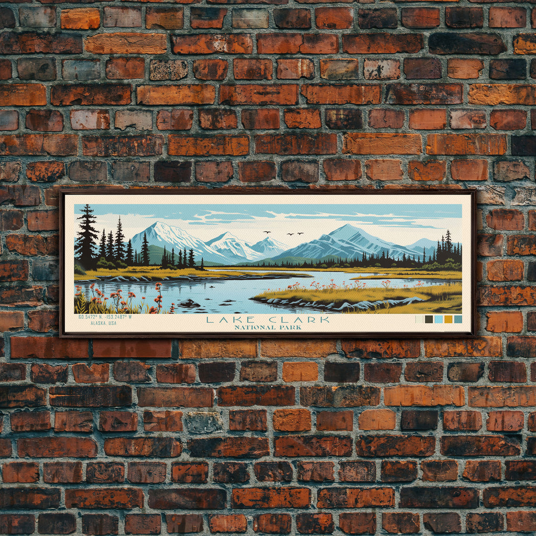 Lake Clark National Park, Panoramic Alaska Travel Art, National Park Print, Minimalist Travel Art, Midcentury Modern Style Landscape