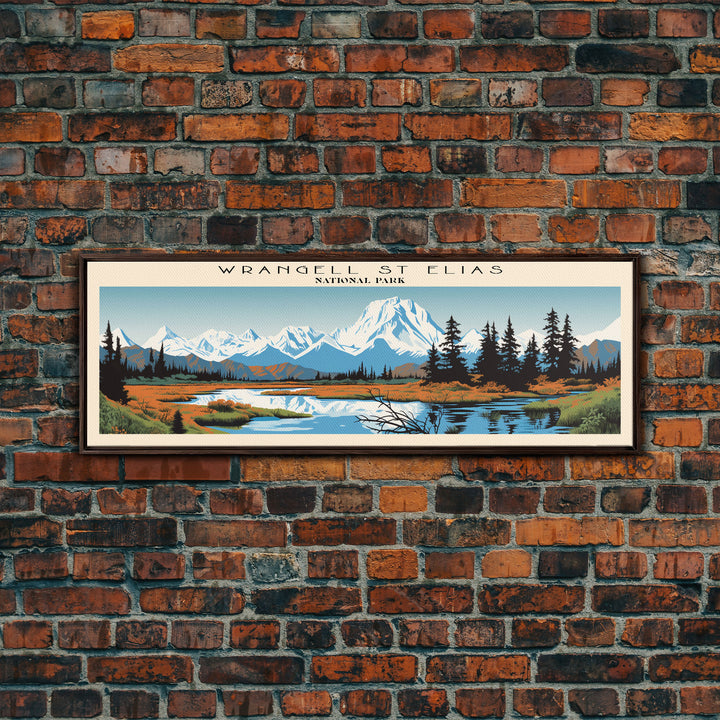 Wrangell St. Elias National Park Panoramic Alaska Travel Art, National Park Print, Minimalist Travel Art, Midcentury Modern Style Landscape