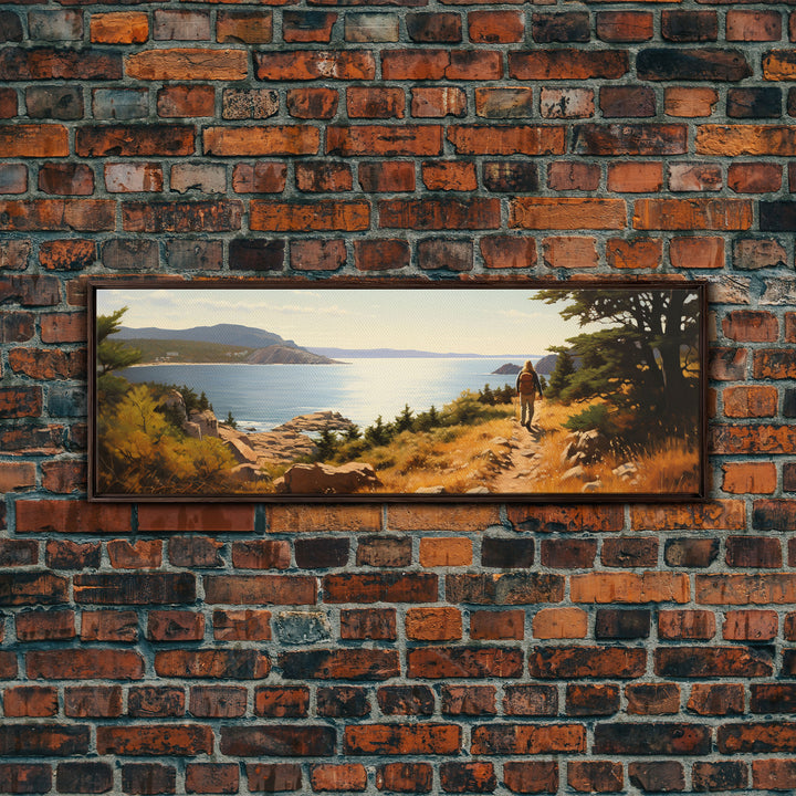 Watercolor Panoramic Acadia National Park Framed Canvas Print, Extra Large Art