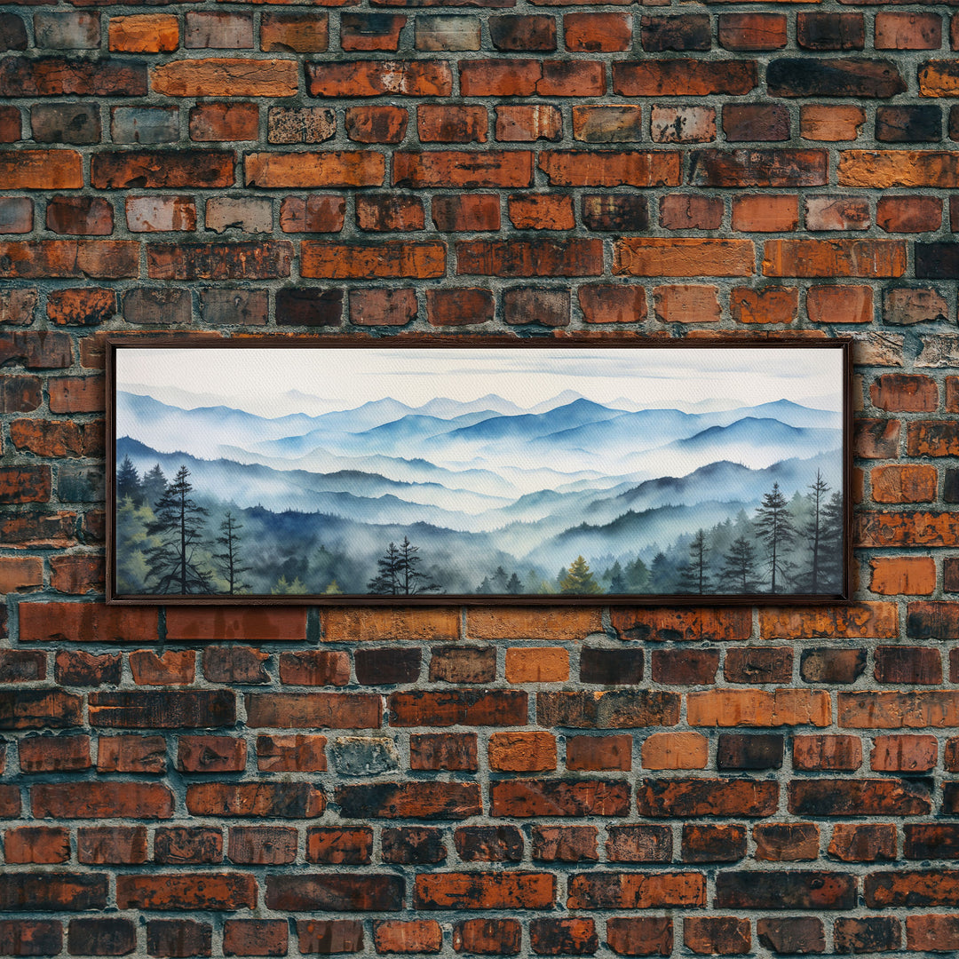 Blue Ridge Mountains National Park Panoramic Watercolor Painting Framed Canvas Print Large Wall Art