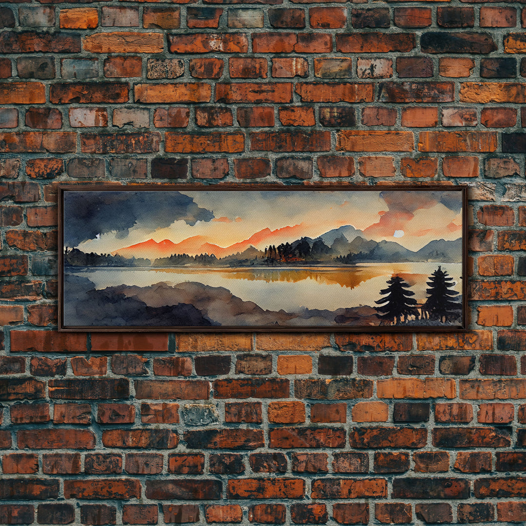 Watercolor painting of a forest fire, canvas print, landscape art, cool living room art, depressing art, Panoramic Ready To Hang wall decor