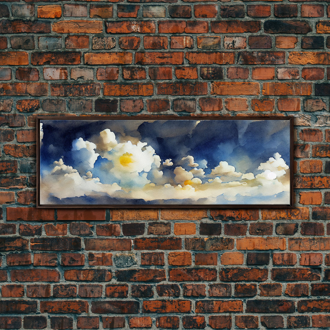 Whimsical Clouds Wall Decor, Ready To Hang Canvas Print, Panoramic, Clouds and Blue Sky, Guest Room Art, Above Bed Art