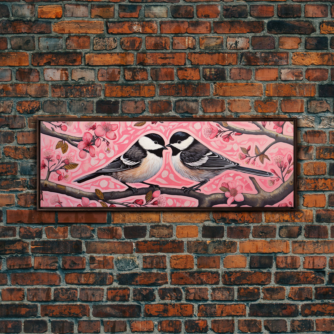 The Kissing Orioles, Cute Bird Art, Framed Canvas Print, Valentine's Day, Gift For Her