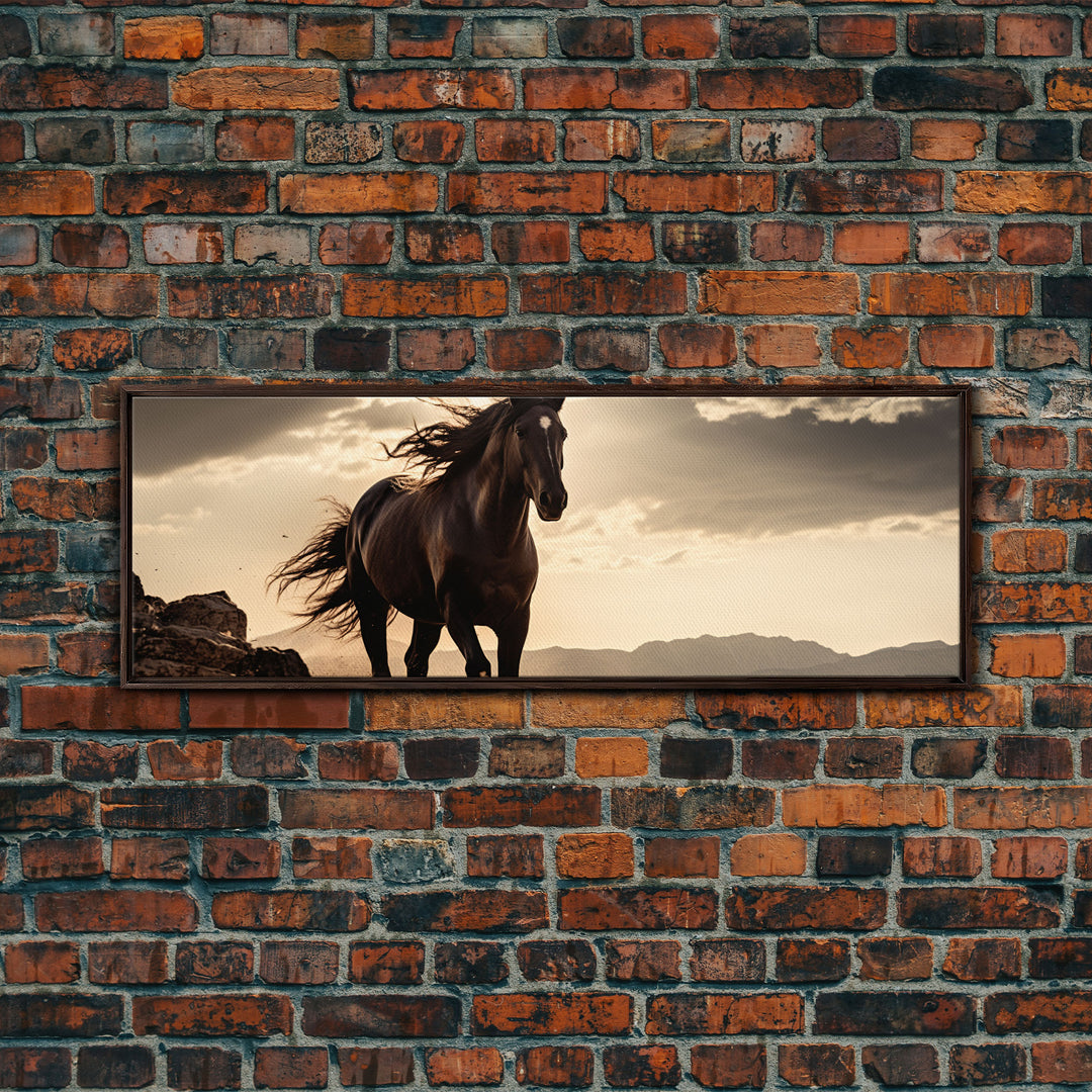 Canvas Wall Art, Horse Photography Print, Framed Canvas Print, Horse Wall Decor, Panoramic Wall Art, Large Wall Art, Rustic Decor