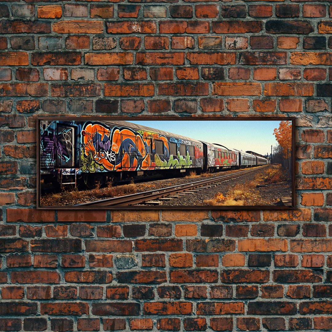 Abandoned Train Tracks, Urban Decay Graffiti Photography, Framed Canvas Print, Industrial Loft Decor, Loft Wall Art, Urban Art