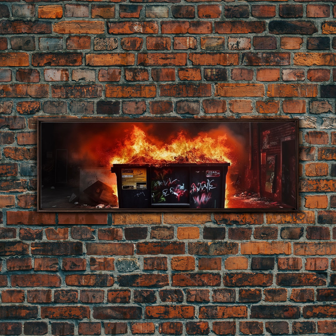 A Bigger Dumpster Fire, Panoramic Canvas Print, Framed Wall Art, Wall Decor, Graffiti Art