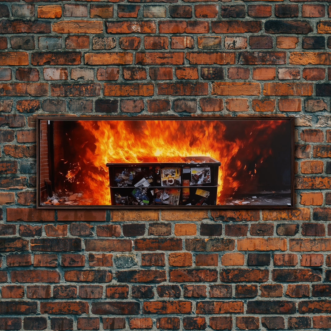 This Is Fine, It's Just A Dumpster Fire, Funny Wall Art, Framed Canvas Print