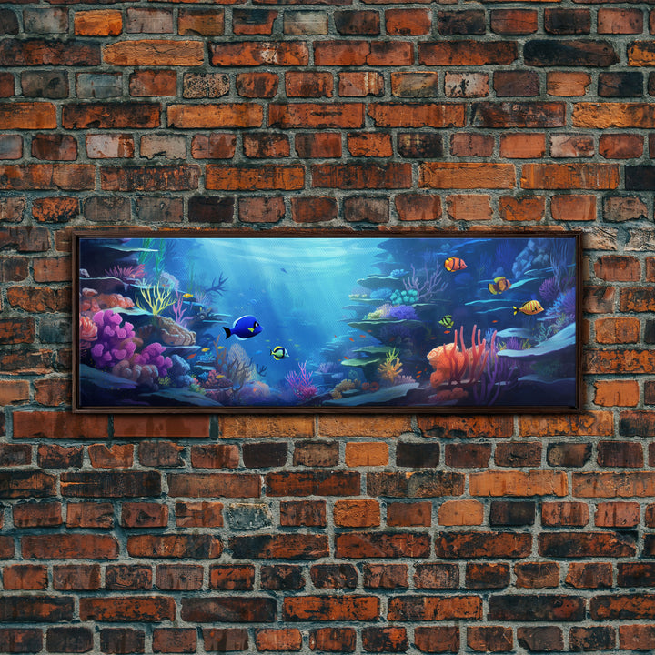 Great Barrier Reef Framed Canvas Print, Underwater Painting Art, Colorful Wall Art, Unique Gift Idea