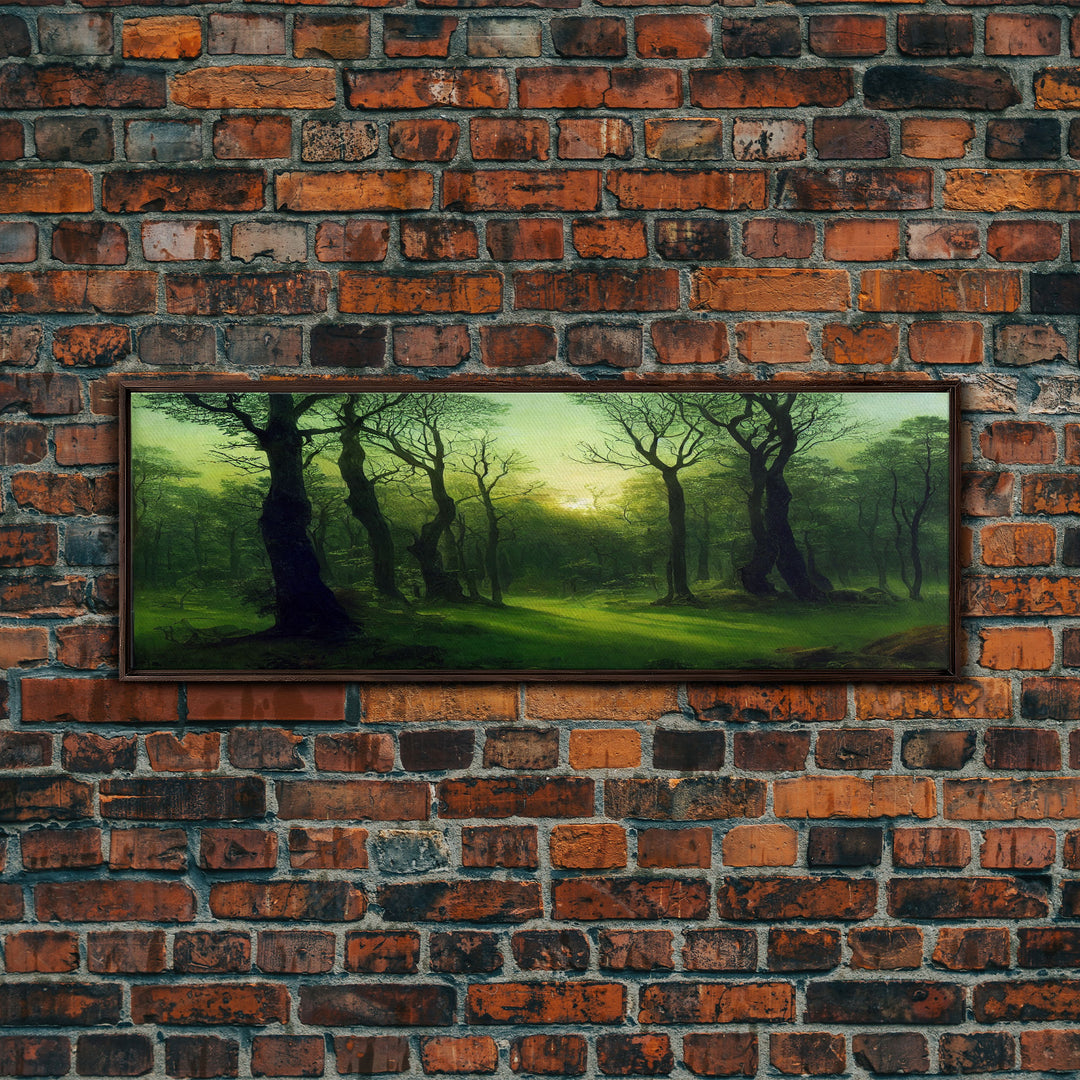 Unique Fantasy Forest Art, Extra Large Wall Art, Framed Panoramic Canvas Print, Framed Wall Art