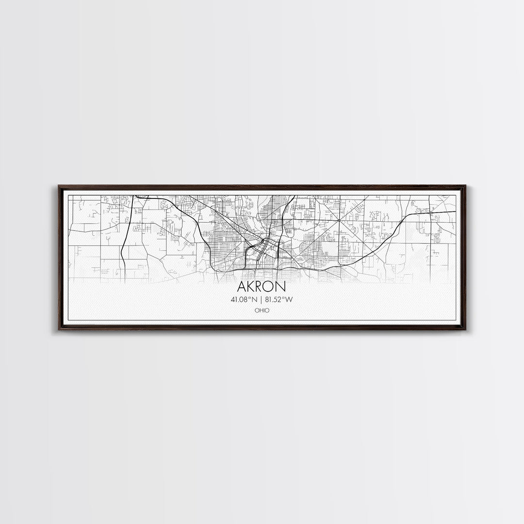 Panoramic Akron City Map, Ohio Art, Map Print, Minimalist Wall Art, Canvas Art, Housewarming Gift, Street Map Art, Closing Gift