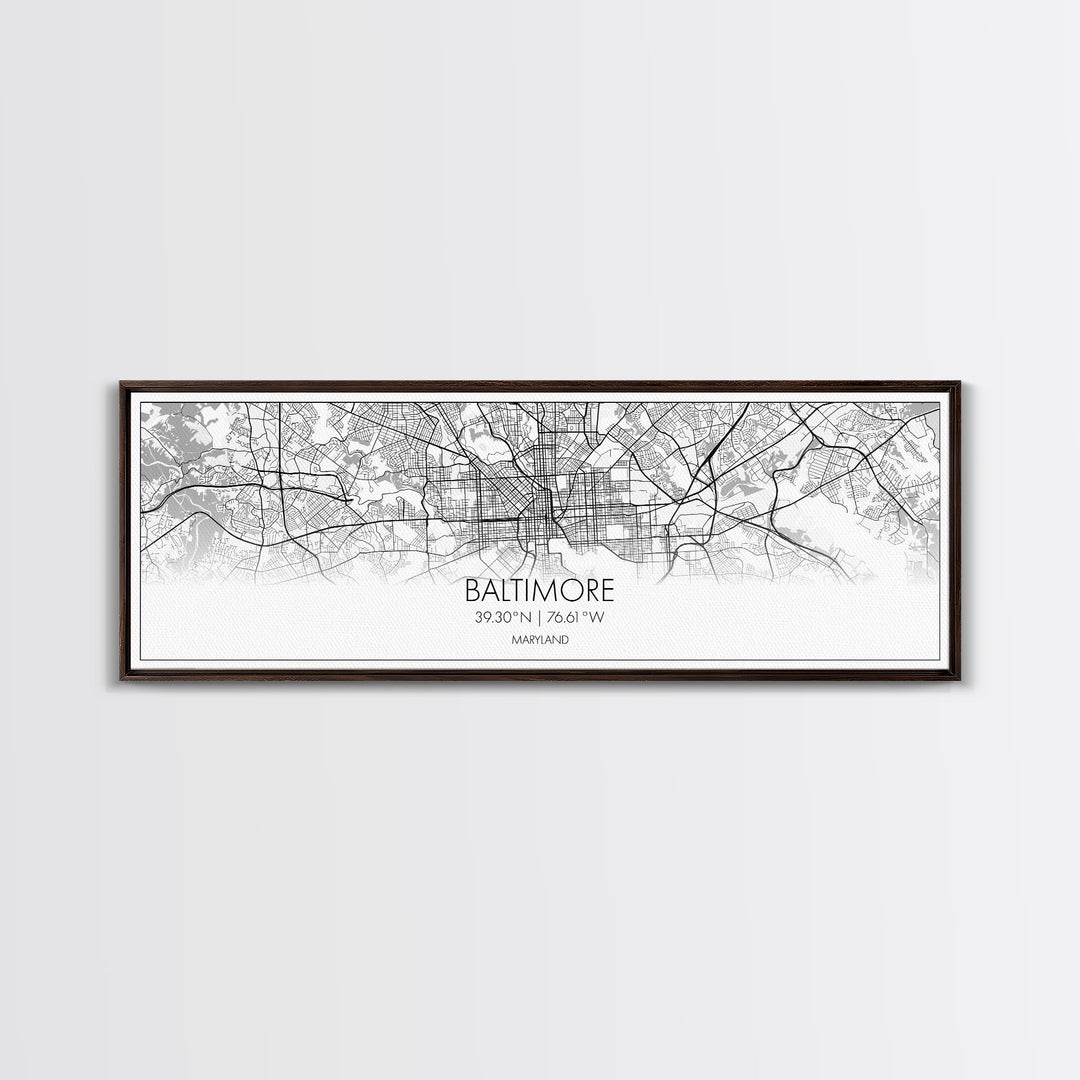 Panoramic Baltimore City Map, Maryland Art, Map Print, Minimalist Wall Art, Canvas Art, Housewarming Gift, Street Map Art, Closing Gift