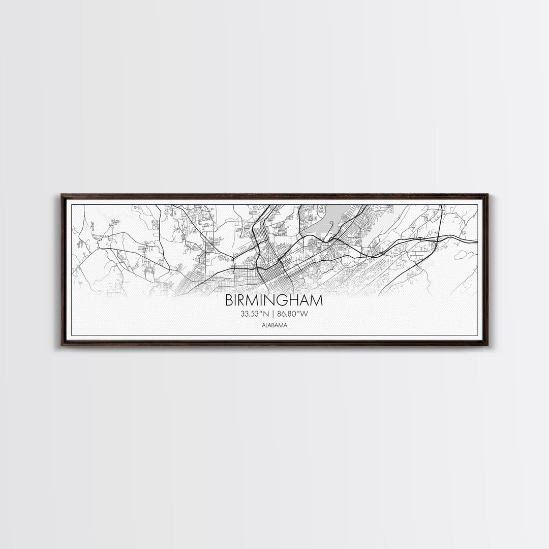 Panoramic Birmingham City Map, Alabama Art, Map Print, Minimalist Wall Art, Canvas Art, Housewarming Gift, Street Map Art, Closing Gift