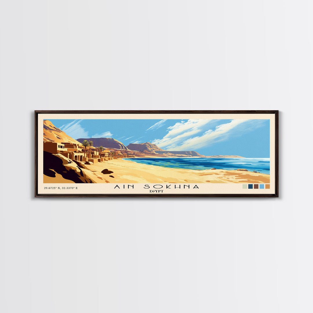 Ain Sokhna, Egypt Panoramic Print, Vacation Gift, Egypt Wall Art, Beach Painting, Beach Decor, Large Wall Art, Wood Frame Art