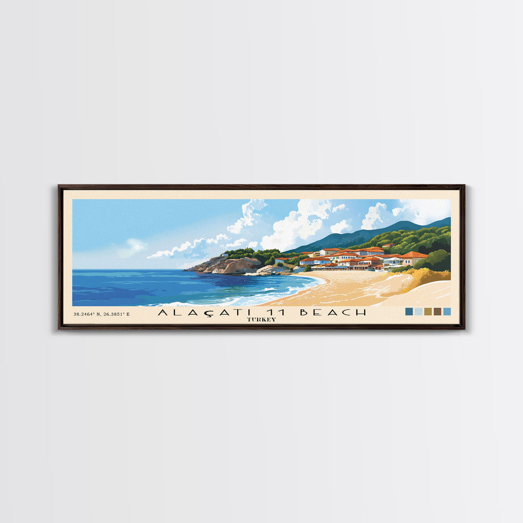 Alaçatı 11 Beach, Turkey Panoramic Beach Print, Vacation Gift, Turkey Wall Art, Beach Painting, Beach Decor, Beach Painting