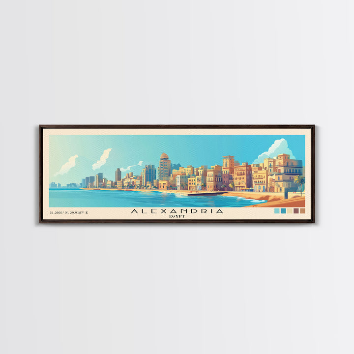 Alexandria, Egypt Panoramic Beach Print, Vacation Gift, Egypt Wall Art, Beach Painting, Beach Decor, Beach Painting