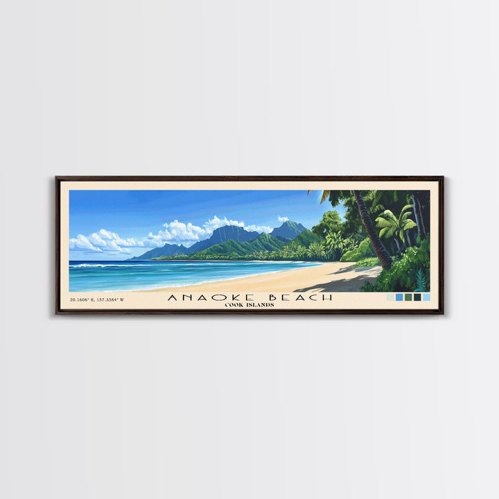 Anaoke Beach, Cook Islands Panoramic Beach Print, Vacation Gift, Cook Islands Wall Art, Beach Painting, Beach Decor, Beach Painting