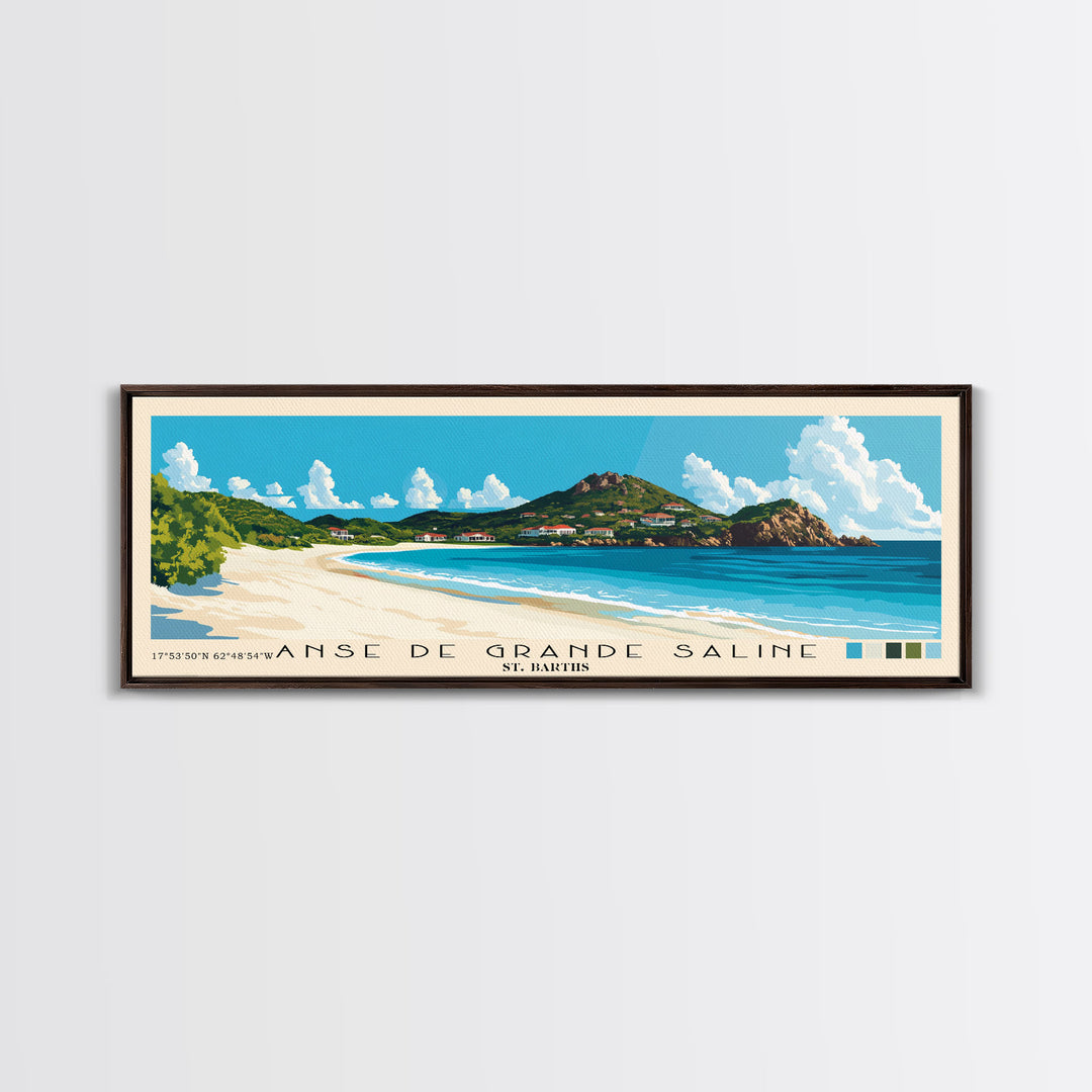 Anse de Grande Saline, St. Barths Panoramic Print, Vacation Gift, St. Barths Wall Art, Beach Painting, Beach Decor, Large Wall Art, Wood Frame Art