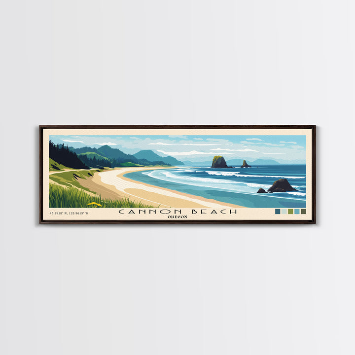 Cannon Beach, Oregon Panoramic Beach Print, Vacation Gift, Oregon Wall Art, Beach Painting, Beach Decor, Beach Painting