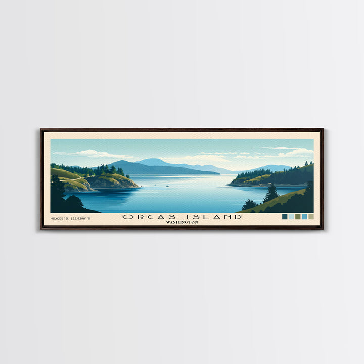 Orcas Island, Washington Panoramic Beach Print, Vacation Gift, Washington Wall Art, Framed Canvas Print, Framed Beach Painting