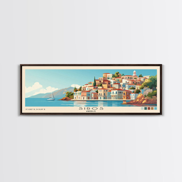 Siros, Greece Panoramic Print, Vacation Gift, Greece Wall Art, Beach Painting, Beach Decor, Beach Or Lakehouse Art