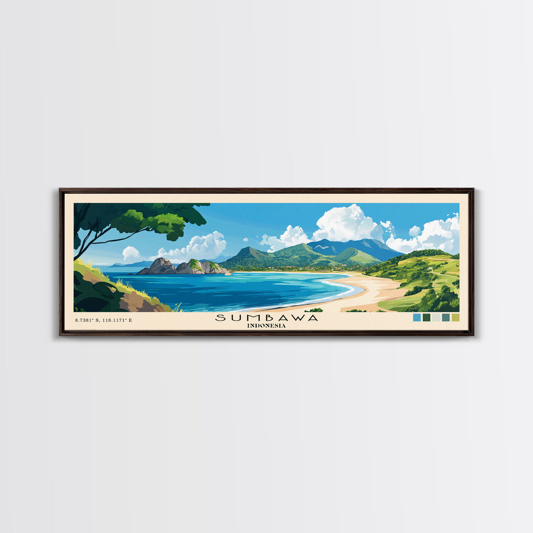 Sumbawa, Indonesia Panoramic Beach Print, Vacation Gift, Indonesia Wall Art, Beach Painting, Beach Decor, Beach Painting