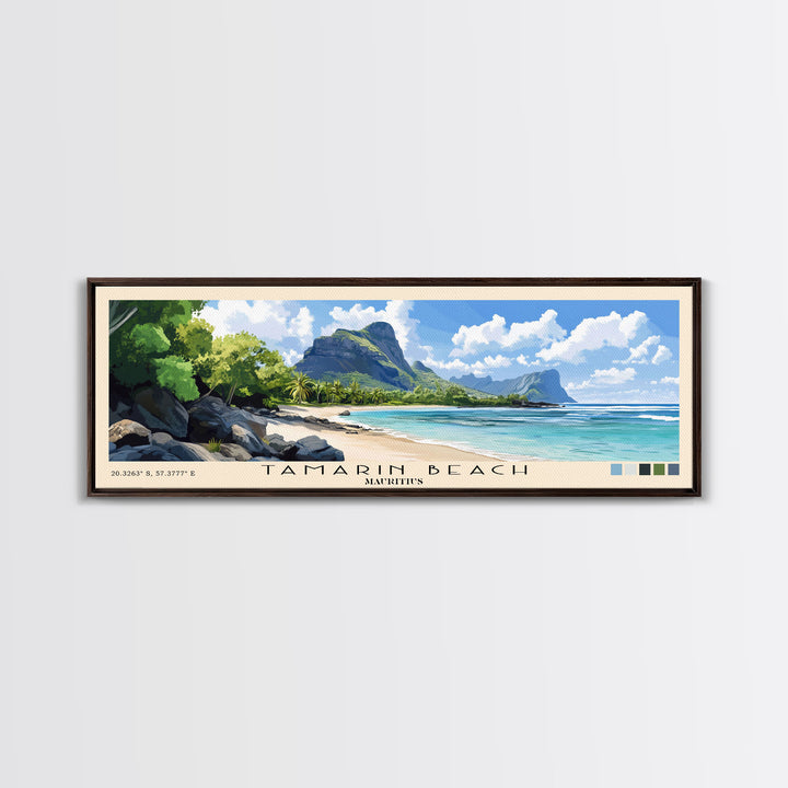 Tamarin Beach, Mauritius Panoramic Beach Print, Vacation Gift, Mauritius Wall Art, Framed Canvas Print, Framed Beach Painting