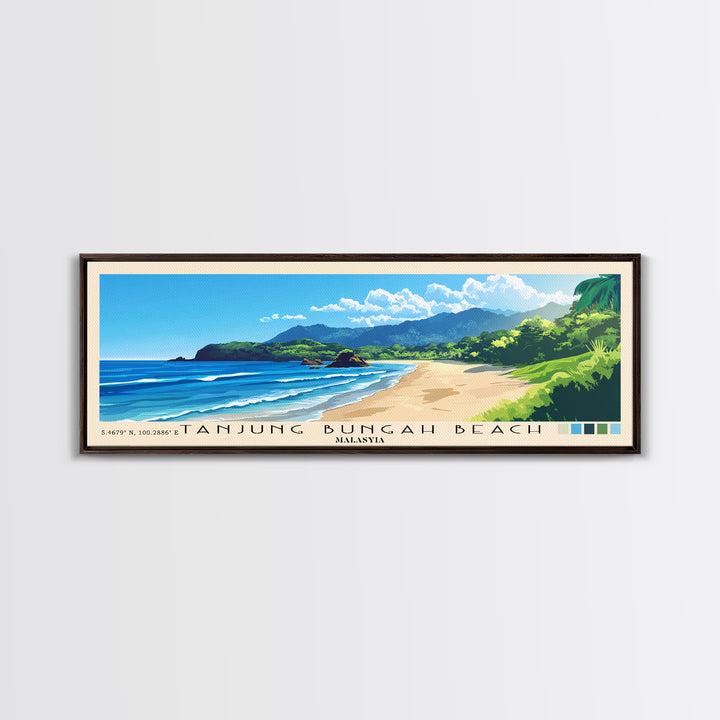 Tanjung Bungah Beach, Malasyia Panoramic Print, Vacation Gift, Malasyia Wall Art, Beach Painting, Beach Decor, Beach Or Lakehouse Art