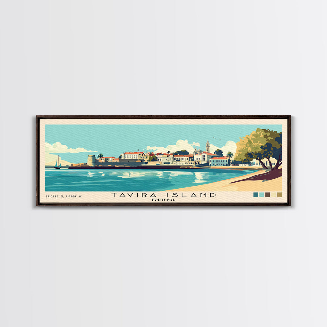 Tavira Island, Portugal Panoramic Beach Print, Vacation Gift, Portugal Wall Art, Beach Painting, Beach Decor, Beach Painting