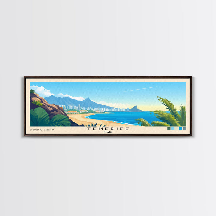 Tenerife, Spain Panoramic Beach Print, Vacation Gift, Spain Wall Art, Framed Canvas Print, Framed Beach Painting