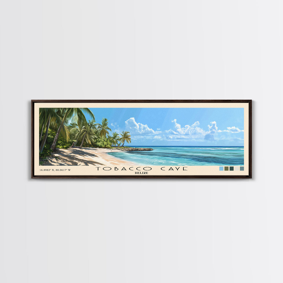 Tobacco Caye, Belize Panoramic Print, Vacation Gift, Belize Wall Art, Beach Painting, Beach Decor, Large Wall Art, Wood Frame Art