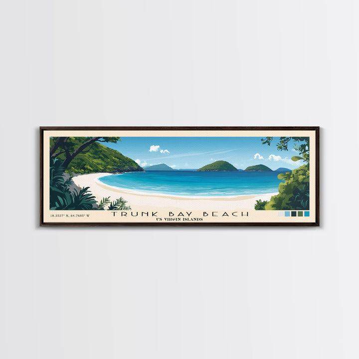 Trunk Bay Beach, US Virgin islands Panoramic Beach Print, Vacation Gift, US Virgin islands Wall Art, Framed Canvas Print, Framed Beach Painting