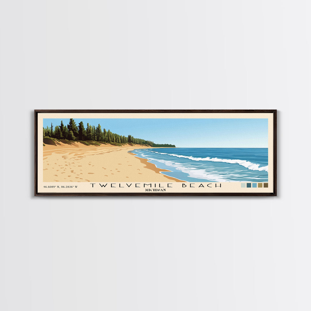 Twelvemile Beach, Michigan Panoramic Print, Vacation Gift, Michigan Wall Art, Beach Painting, Beach Decor, Large Wall Art, Wood Frame Art