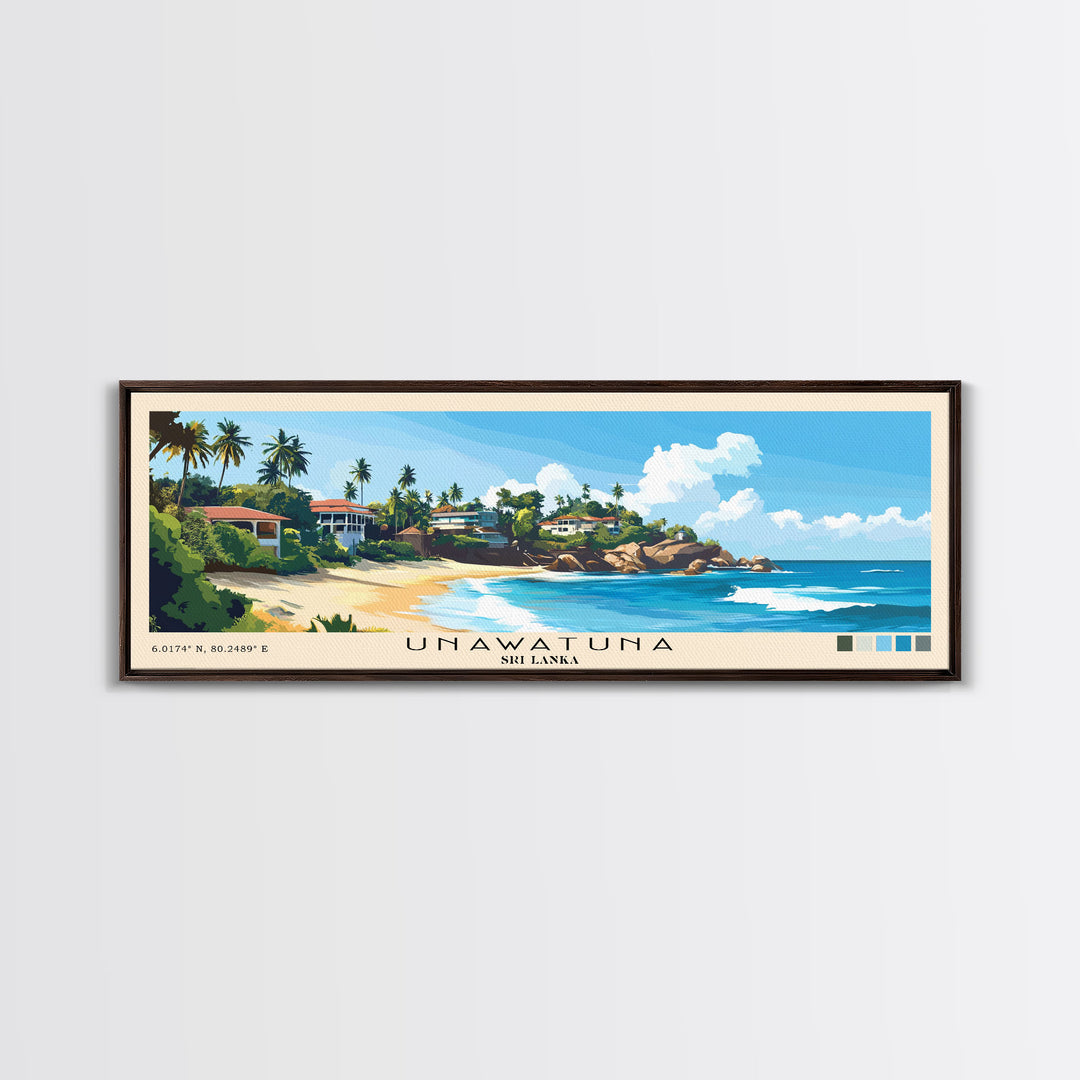 Unawatuna, Sri Lanka Panoramic Print, Vacation Gift, Sri Lanka Wall Art, Beach Painting, Beach Decor, Beach Or Lakehouse Art