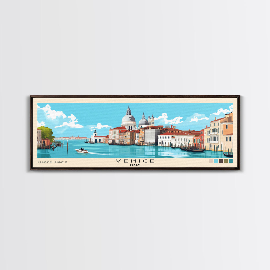 Venice, Italy Panoramic Beach Print, Vacation Gift, Italy Wall Art, Framed Canvas Print, Framed Beach Painting