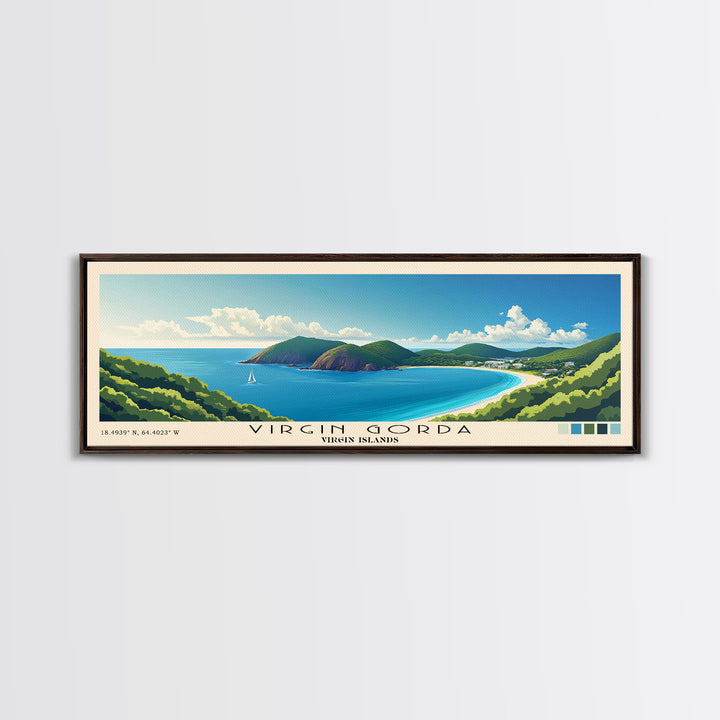 Virgin Gorda, Virgin Islands Panoramic Beach Print, Vacation Gift, Virgin Islands Wall Art, Framed Canvas Print, Framed Beach Painting