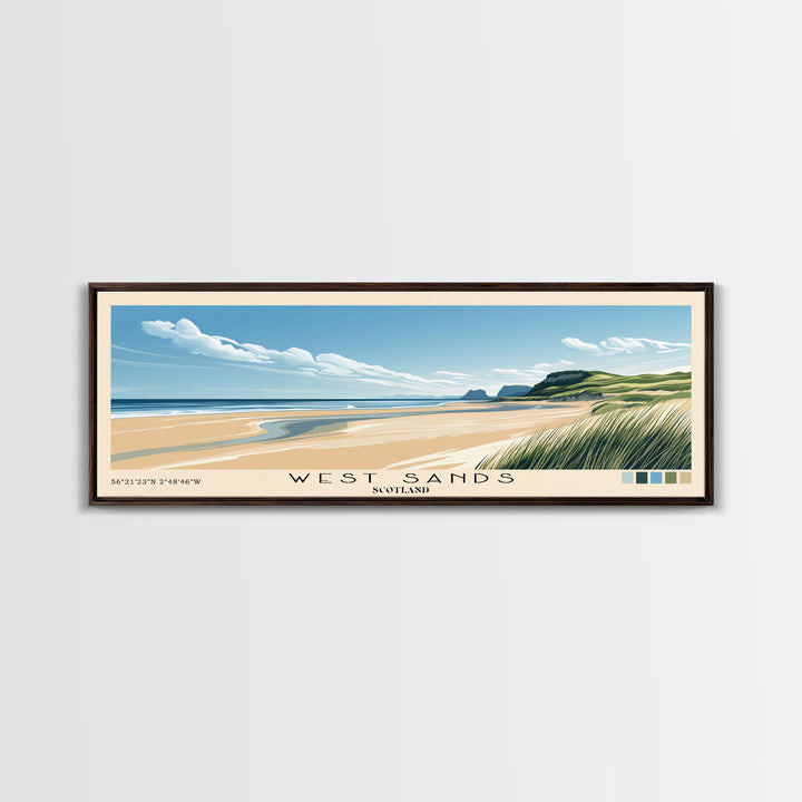 West Sands, Scotland Panoramic Print, Vacation Gift, Scotland Wall Art, Beach Painting, Beach Decor, Large Wall Art, Wood Frame Art