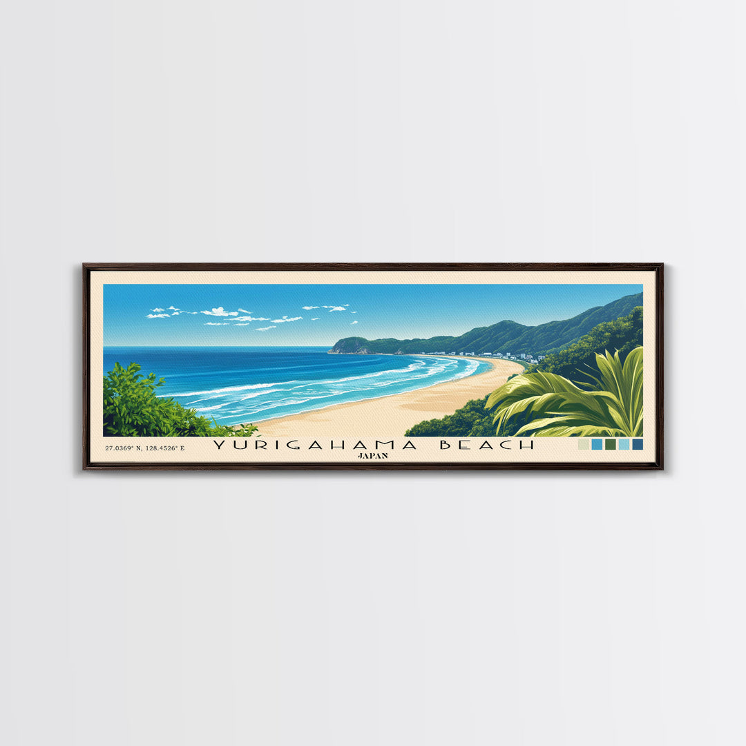 Yurigahama Beach, Japan Panoramic Print, Vacation Gift, Japan Wall Art, Beach Painting, Beach Decor, Large Wall Art, Wood Frame Art