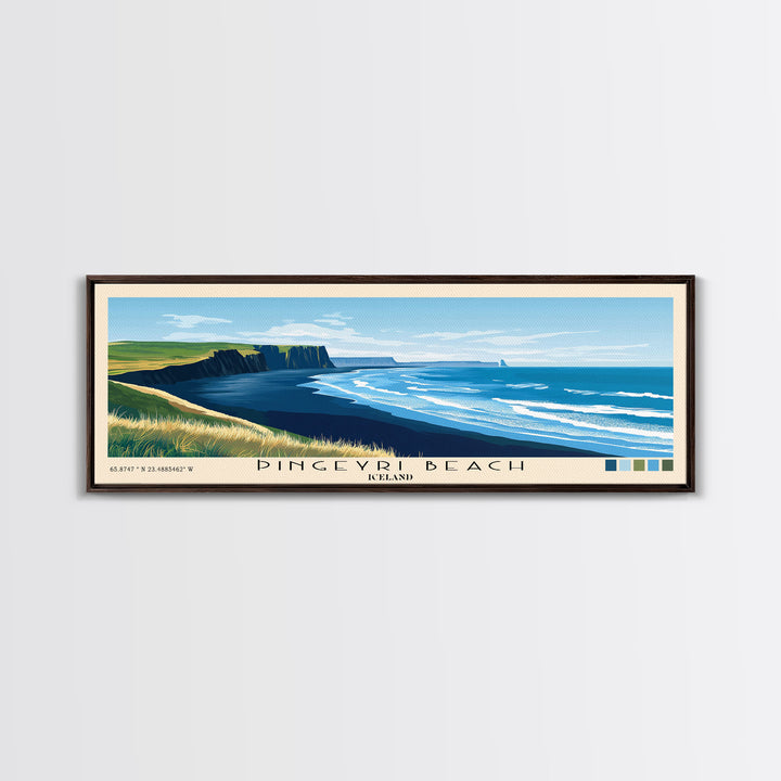 Þingeyri Beach, Iceland Panoramic Beach Print, Vacation Gift, Iceland Wall Art, Framed Canvas Print, Framed Beach Painting