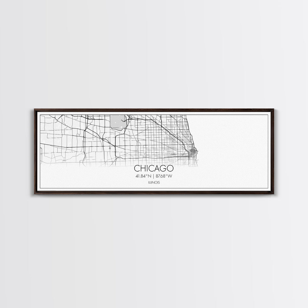 Panoramic Chicago City Map, Illinois Art, Map Print, Minimalist Wall Art, Canvas Art, Housewarming Gift, Street Map Art, Closing Gift