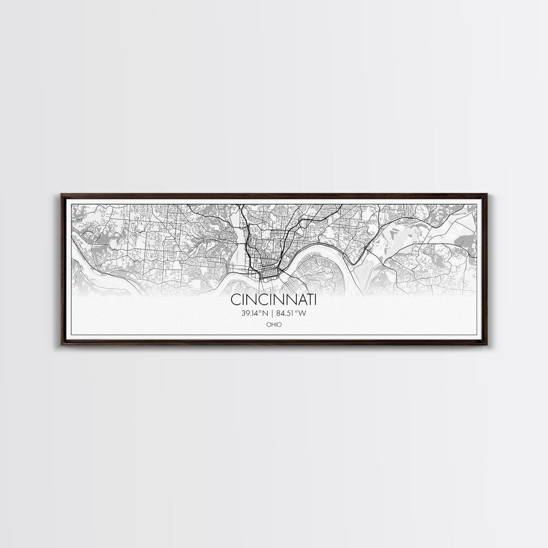 Panoramic Cincinnati City Map, Ohio Art, Map Print, Minimalist Wall Art, Canvas Art, Housewarming Gift, Street Map Art, Closing Gift