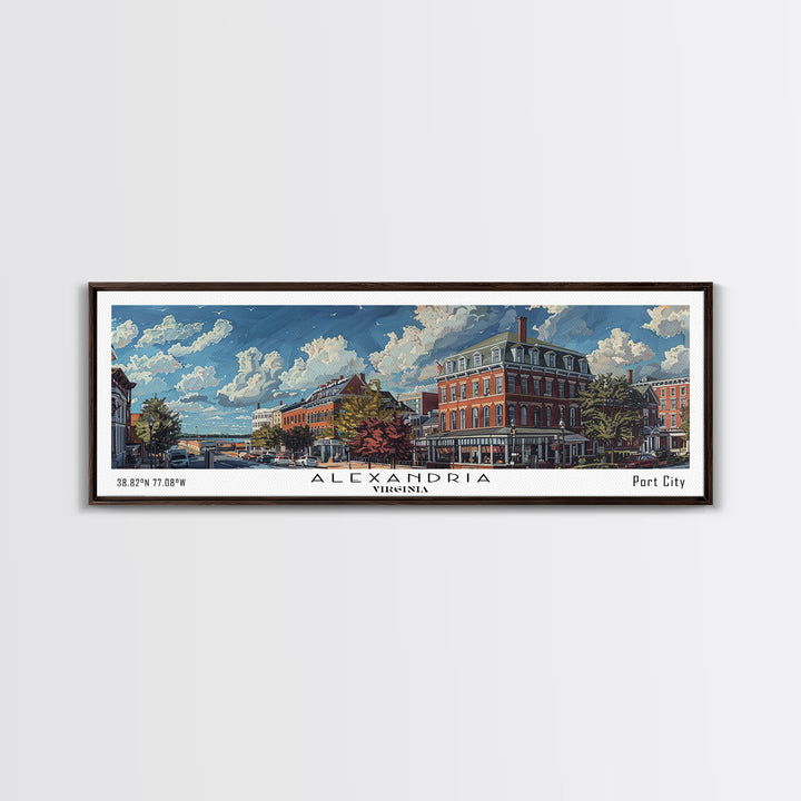 Alexandria Virginia Panoramic Painting, Watercolor Framed Canvas Print, Scenic City Art, Travel Poster, Wall Hanging, Home Decor, Living Room Art