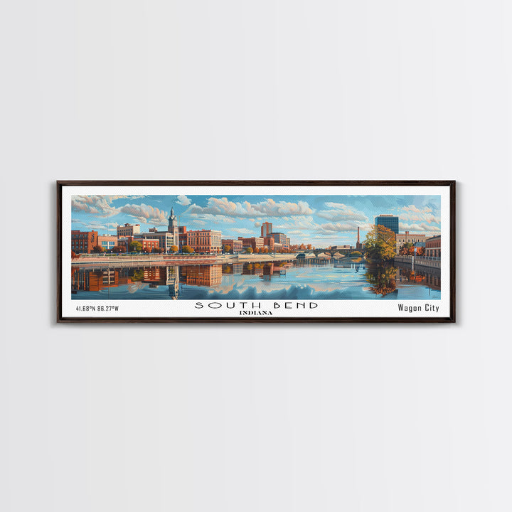 South Bend Indiana Travel Poster, Framed Canvas Print, Wall Art, Home Decor, Travel Print, Office Decor, Living Room Art, Gift Idea