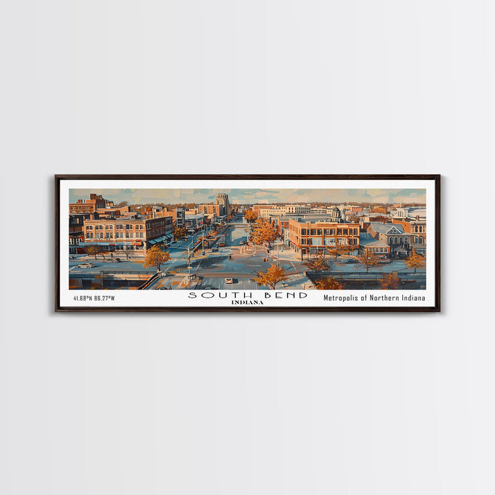 South Bend Indiana Travel Poster, Framed Canvas Print, Wall Art, Home Decor, Travel Gift, Living Room Art, Retro Style Art, Office Decor