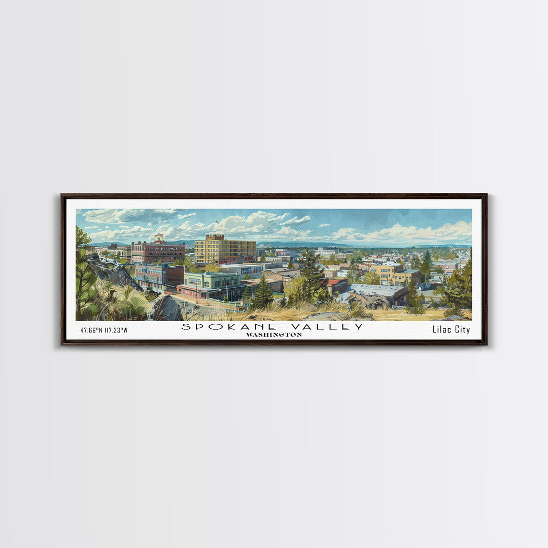 Spokane Valley Washington Travel Poster, Framed Canvas Print, Wall Art, Home Decor, Travel Gift, Living Room Art, Retro Style Art