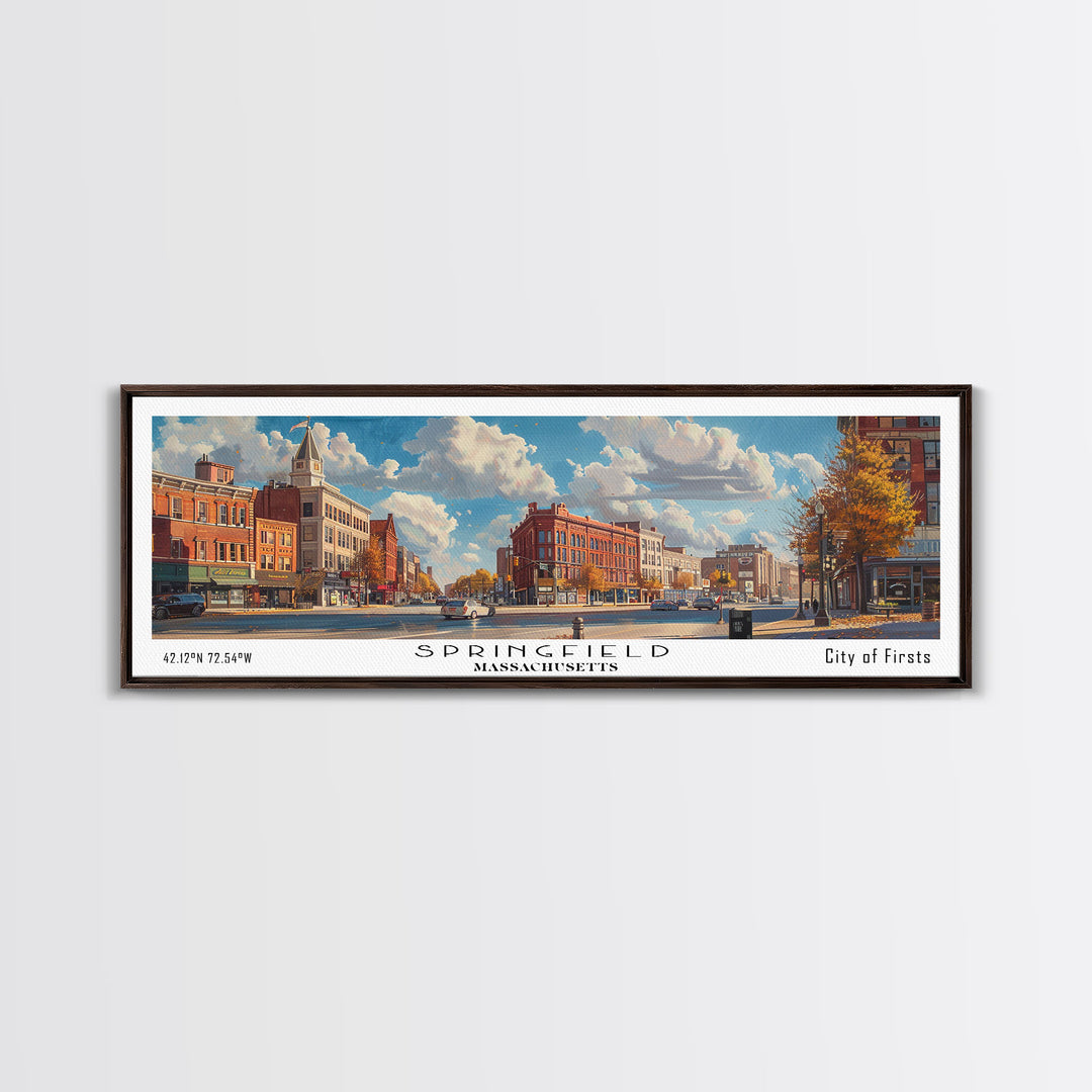 Springfield Massachusetts Travel Poster, Framed Canvas Print, Wall Art, Home Decor, Office Art, Living Room Art, Travel Gift, Vintage Style