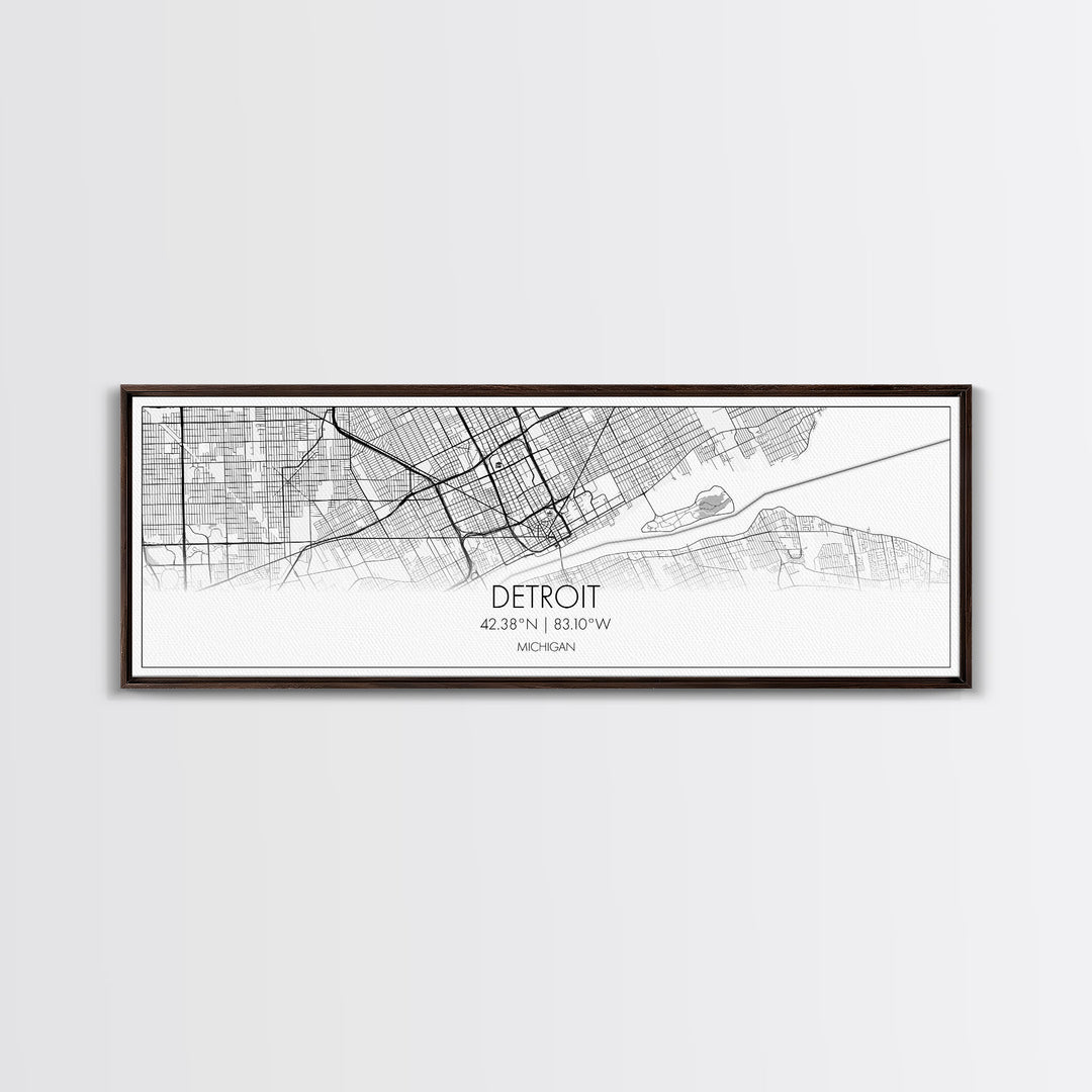 Panoramic Detroit City Map, Michigan Art, Map Print, Minimalist Wall Art, Canvas Art, Housewarming Gift, Street Map Art, Closing Gift